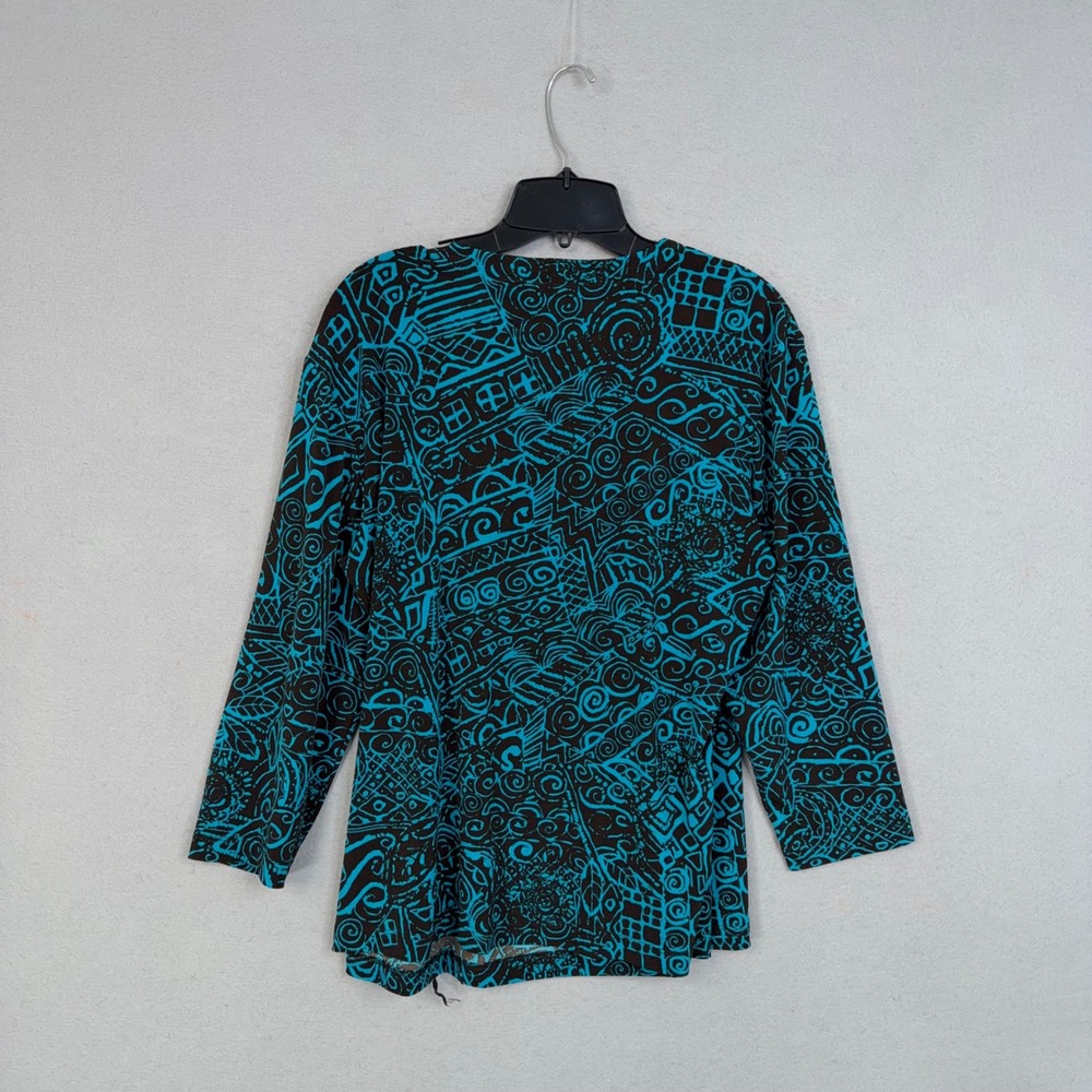 Chico's Skirt Set Womens 3 Teal Abstract Geometric 2 Piece Wrap Top Maxi Boho - Picture 10 of 13